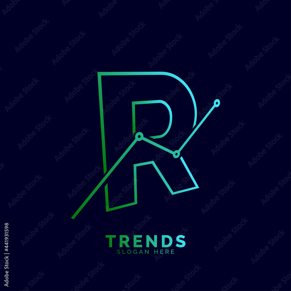 dynamic outline letter R trends statistic vector logo design dynamic outline letter R trends statistic vector logo design