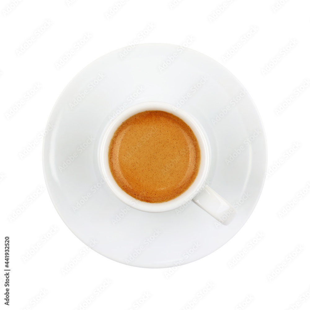 Full white espresso coffee cup on saucer isolated Full white espresso coffee cup on saucer isolated