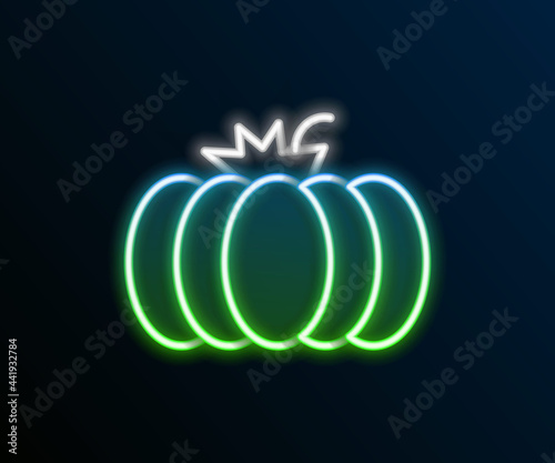 Glowing neon line Pumpkin icon isolated on black background. Happy Halloween party. Colorful outline concept. Vector