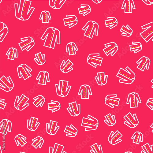 Line Raincoat icon isolated seamless pattern on red background. Vector