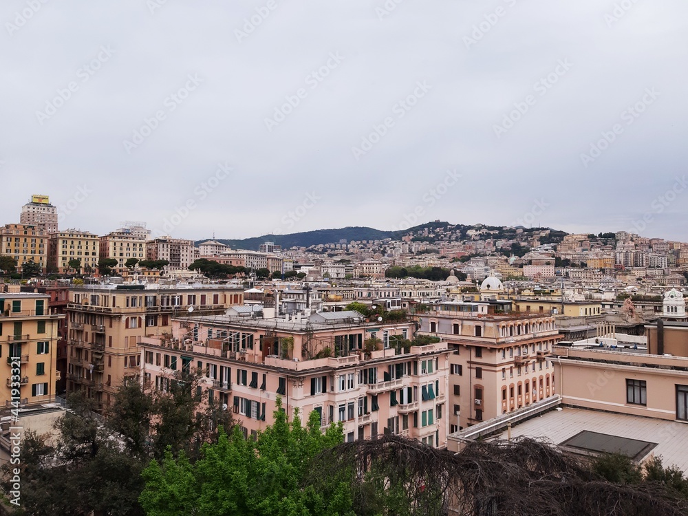 Liguria, Italy - June 17, 2021: Travelling around the ligurian seaside. Panoramic view to the seaside and the old villages. Beautiful view to the port with some boats in summer days.