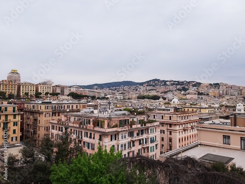 Liguria, Italy - June 17, 2021: Travelling around the ligurian seaside. Panoramic view to the seaside and the old villages. Beautiful view to the port with some boats in summer days.