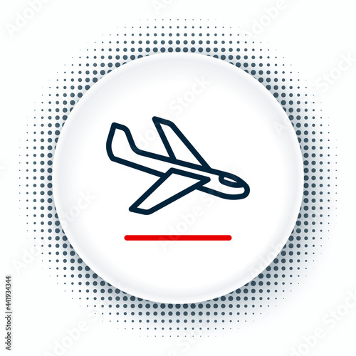 Line Plane landing icon isolated on white background. Airplane transport symbol. Colorful outline concept. Vector