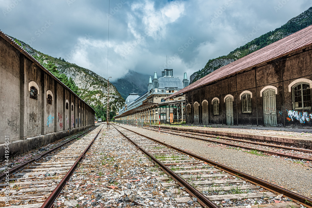 Canfranc, Spain: 17.08.2018. It is a railway station located in the municipality Spanish of Canfranc (Huesca), close to the border with France. It was inaugurated in 1928 Canfranc, Spain: 17.08.2018. It is a railway station located in the municipality Spanish of Canfranc (Huesca), close to the border with France. It was inaugurated in 1928