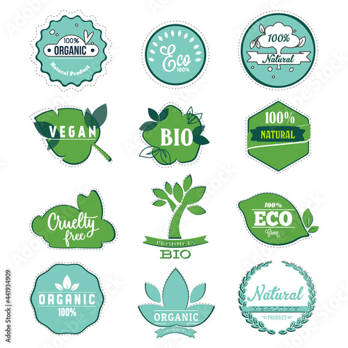 Bio and eco label to organic product, eco friendly stickers for food badge
