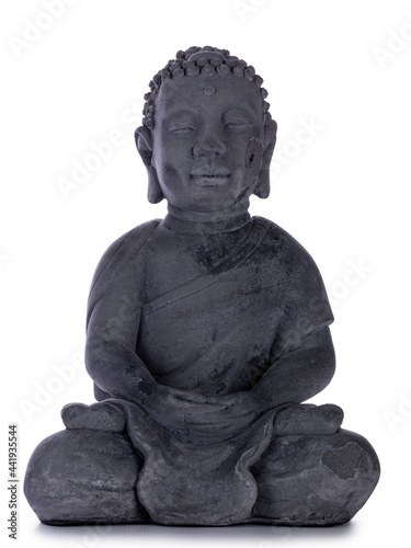 Grey ceramic Buddha statue. Isolated on a white background. photo