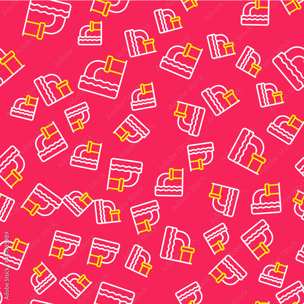 Line Wastewater icon isolated seamless pattern on red background. Sewer pipe. From the pipe flowing liquid into the river. Vector Line Wastewater icon isolated seamless pattern on red background. Sewer pipe. From the pipe flowing liquid into the river. Vector