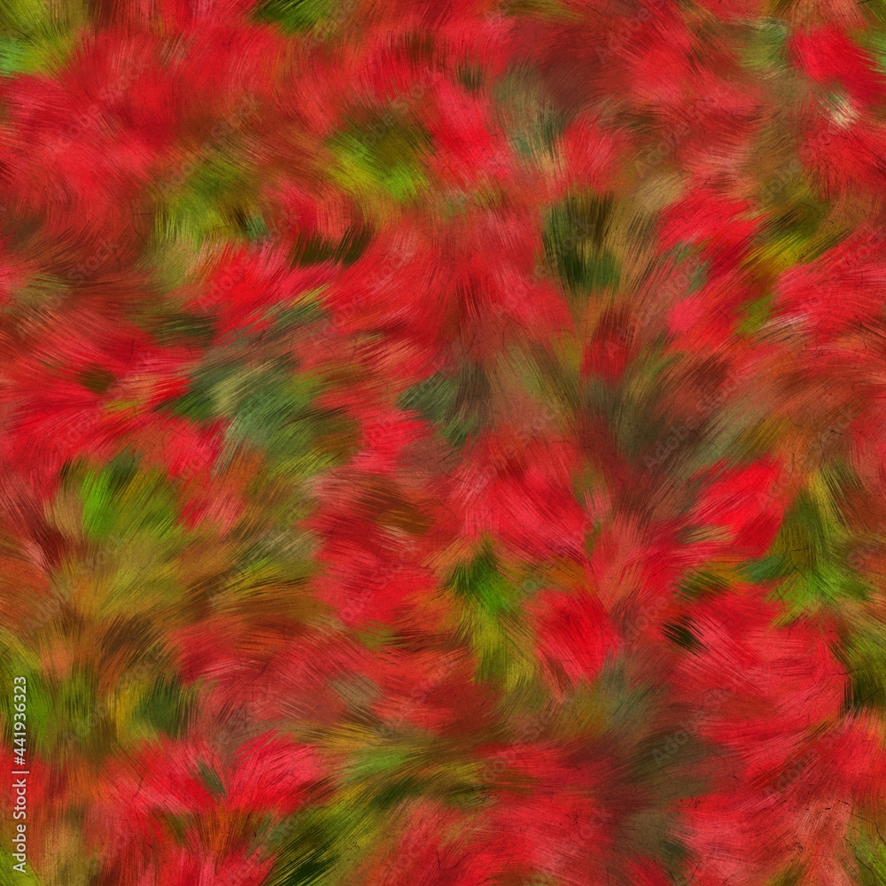 Seamless faux digital painted floral pattern print. High quality illustration. Procedural painting with realistic brush strokes in impressionistic style. Abstract art for surface design and print.
