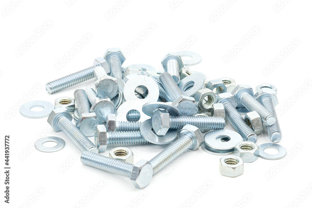 Steel nut industry on a white background Steel nut industry on a white background