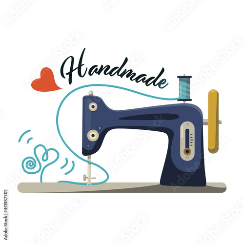 Retro sewing machine with Handmade title and hearts