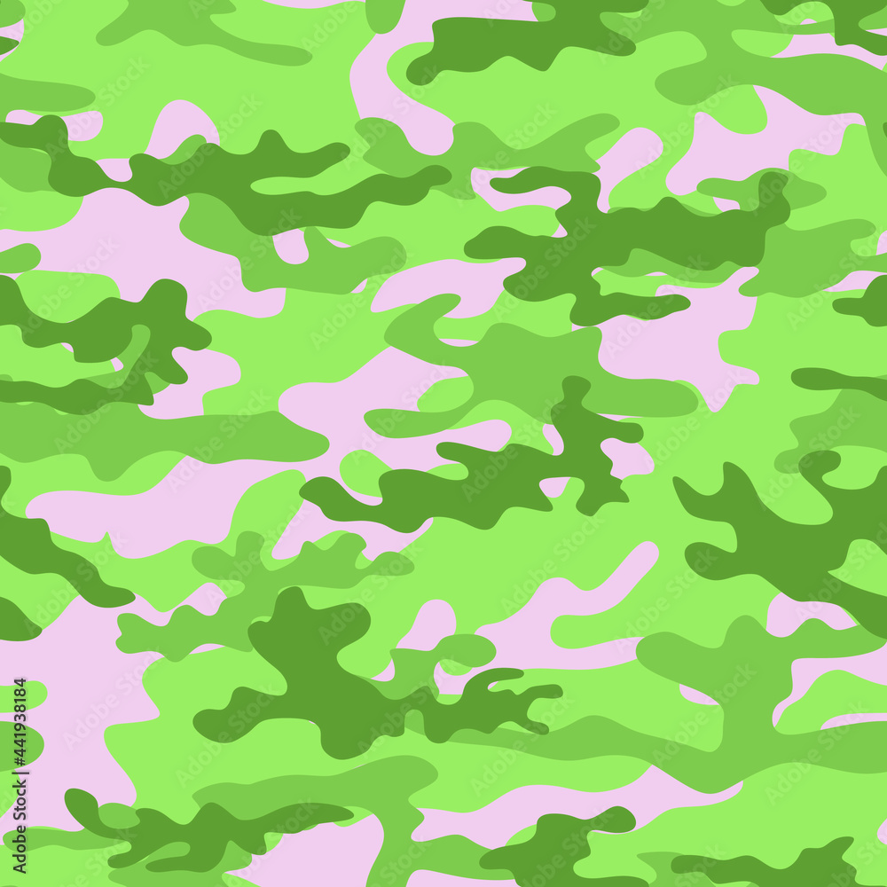 Seamless camouflage pattern with white spots on a green background. Army pattern. Vector.