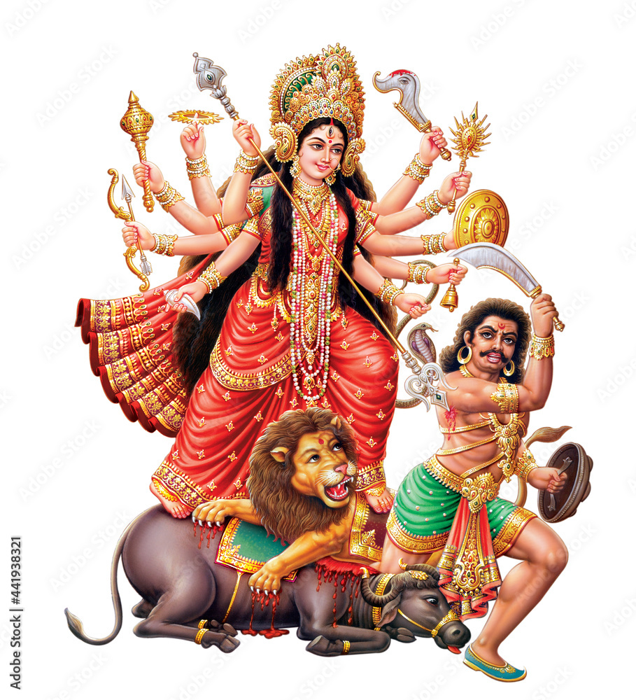 High-Resolution Indian Goddess Durga killing Demon Stock Illustration ...