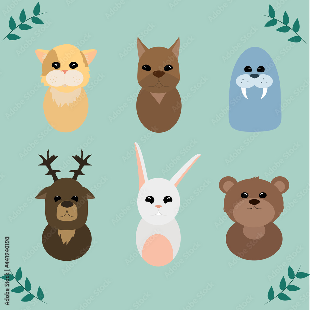 Postcard. Cute animals on a delicate background. Ideal for cards, stickers, posters for the holidays. Vector illustration Postcard. Cute animals on a delicate background. Ideal for cards, stickers, posters for the holidays. Vector illustration