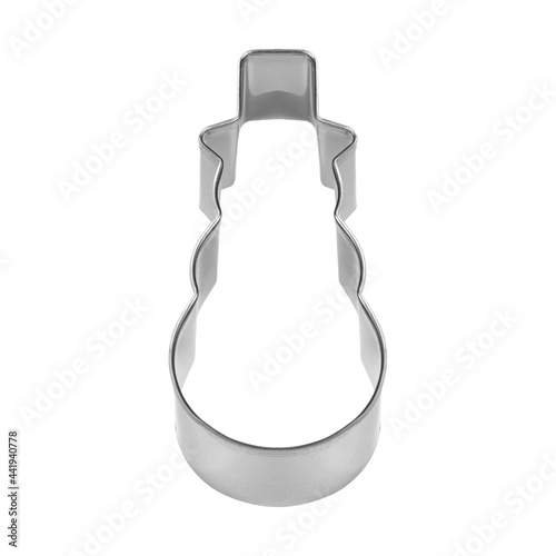 Baking dish for Christmas cookies in the shape of snowman isolated on white