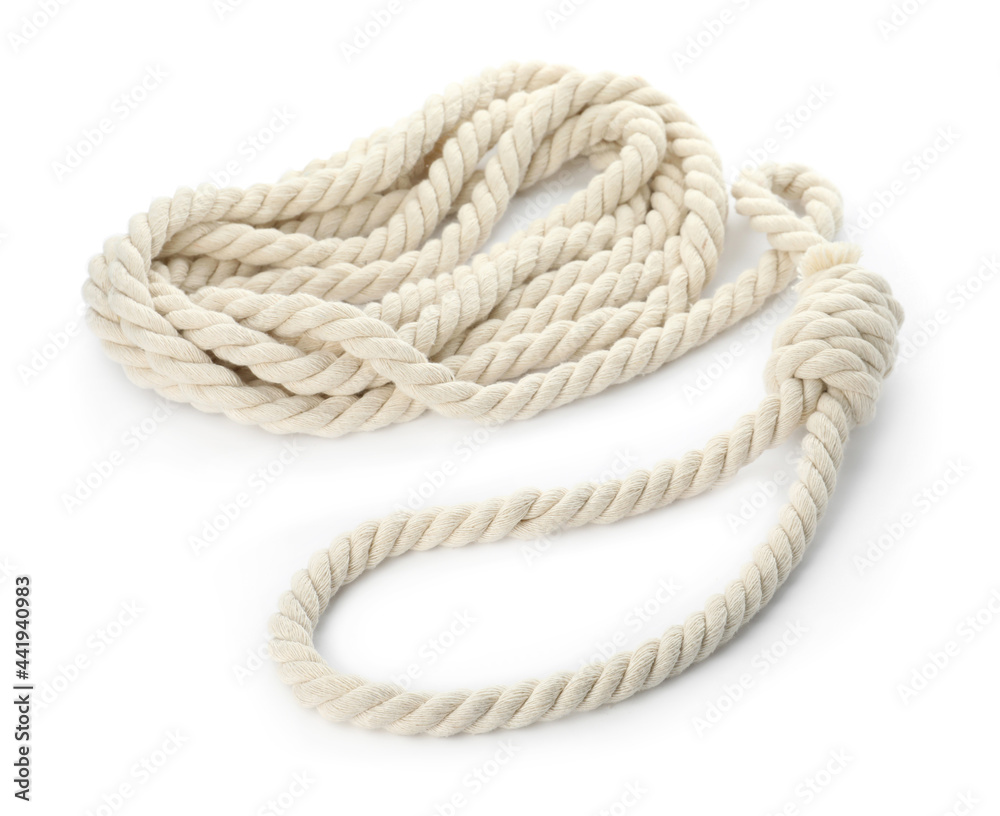 Rope noose with knot on white background