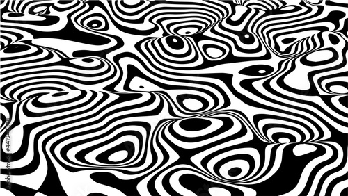 Abstract optical illusion wave. Black and white lines with distortion effect. Vector geometric stripes pattern.