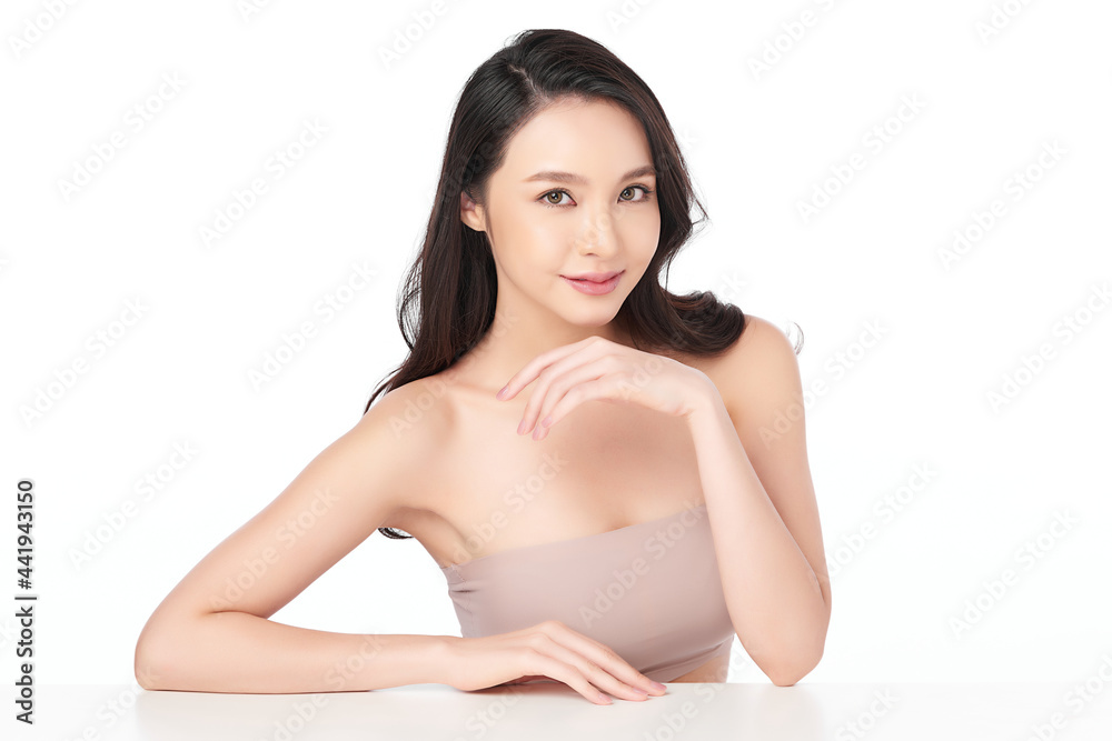 Beautiful young asian woman with clean fresh skin on white background, Face care, Facial treatment, Cosmetology, beauty and spa, Asian women portrait. Beautiful young asian woman with clean fresh skin on white background, Face care, Facial treatment, Cosmetology, beauty and spa, Asian women portrait.