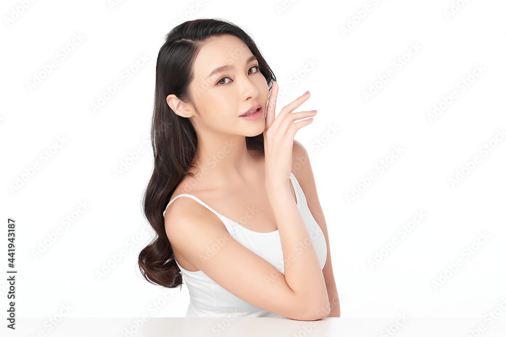 Beautiful young asian woman with clean fresh skin on white background, Face care, Facial treatment, Cosmetology, beauty and spa, Asian women portrait. Beautiful young asian woman with clean fresh skin on white background, Face care, Facial treatment, Cosmetology, beauty and spa, Asian women portrait.