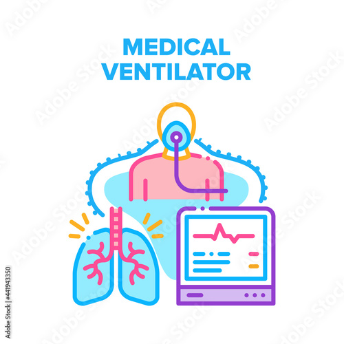 Medical Ventilator Equipment Vector Icon Concept. Medical Ventilator Equipment For Help Patient Breath. Oxygen Medicine Device With Digital Screen For Monitoring Human Health Color Illustration
