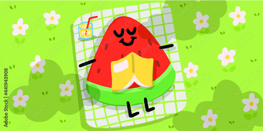 Cozy Sleeping Watermelon Outdoor Doodle Illustration Cozy Sleeping Watermelon Outdoor Doodle Illustration