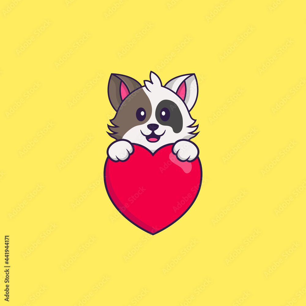 Cute cat holding a big red heart. Animal cartoon concept isolated. Can used for t-shirt, greeting card, invitation card or mascot. Flat Cartoon Style Cute cat holding a big red heart. Animal cartoon concept isolated. Can used for t-shirt, greeting card, invitation card or mascot. Flat Cartoon Style