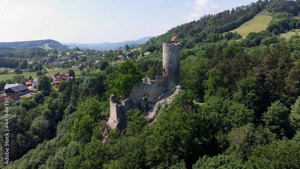 summer castle Frýdštejn captured from a drone