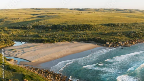 Aerial view of the magnificent Horseshoe Falls which plunge into the sea, Mkambati Nature Reserve, Eastern Cape, South Africa photo