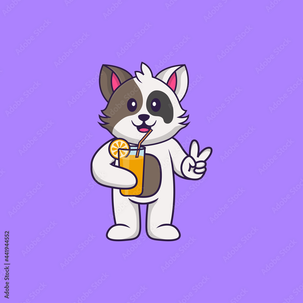 Cute cat holding orange juice in glass. Animal cartoon concept isolated. Can used for t-shirt, greeting card, invitation card or mascot. Flat Cartoon Style Cute cat holding orange juice in glass. Animal cartoon concept isolated. Can used for t-shirt, greeting card, invitation card or mascot. Flat Cartoon Style