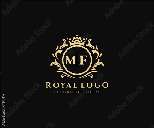 Initial MF Letter Luxurious Brand Logo Template, for Restaurant, Royalty, Boutique, Cafe, Hotel, Heraldic, Jewelry, Fashion and other vector illustration.