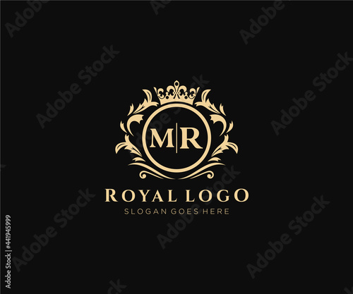 Initial MR Letter Luxurious Brand Logo Template, for Restaurant, Royalty, Boutique, Cafe, Hotel, Heraldic, Jewelry, Fashion and other vector illustration.