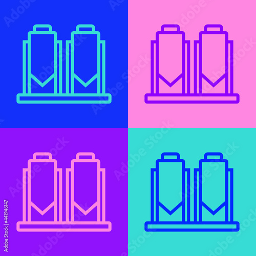 Pop art line Traditional brewing vessels in brewery icon isolated on color background. Beer brewing process. Distillery plant, brewery. Vector