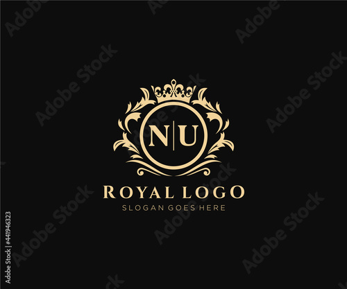 Initial NU Letter Luxurious Brand Logo Template, for Restaurant, Royalty, Boutique, Cafe, Hotel, Heraldic, Jewelry, Fashion and other vector illustration.
