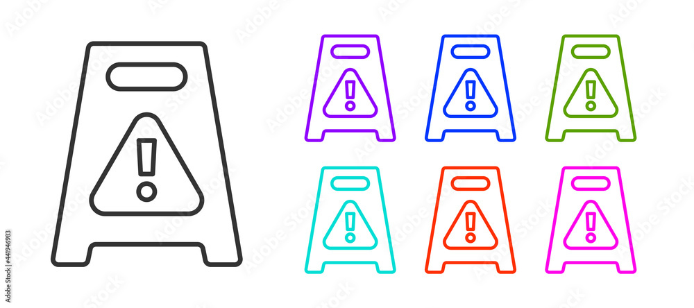 Black line Wet floor and cleaning in progress icon isolated on white background. Cleaning service concept. Set icons colorful. Vector Black line Wet floor and cleaning in progress icon isolated on white background. Cleaning service concept. Set icons colorful. Vector