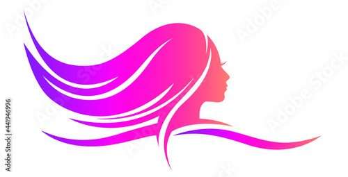 Modern girl face and hair logo design, abstract illustration, fashion, stylish salon logo, women face  stencil