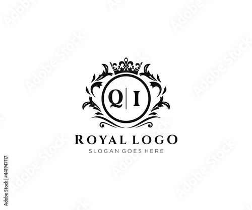 Initial QI Letter Luxurious Brand Logo Template, for Restaurant, Royalty, Boutique, Cafe, Hotel, Heraldic, Jewelry, Fashion and other vector illustration.