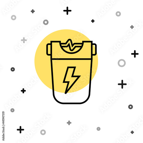 Black line Police electric shocker icon isolated on white background. Shocker for protection. Taser is an electric weapon. Random dynamic shapes. Vector