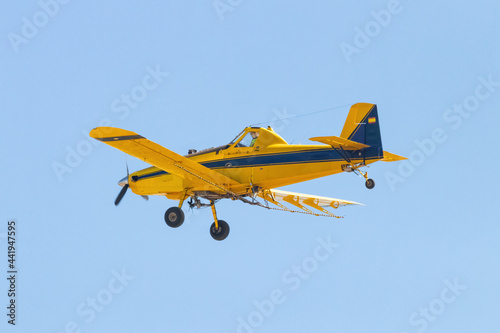 agricultural, fumigation, aircraft, air, tractor, carrying, work, against, mosquitoes, huelva, andalusia, spain, insecticide, insects, dangerous, sprayer, spraying, control, pest, at-500, monoplane, l © Alfredo