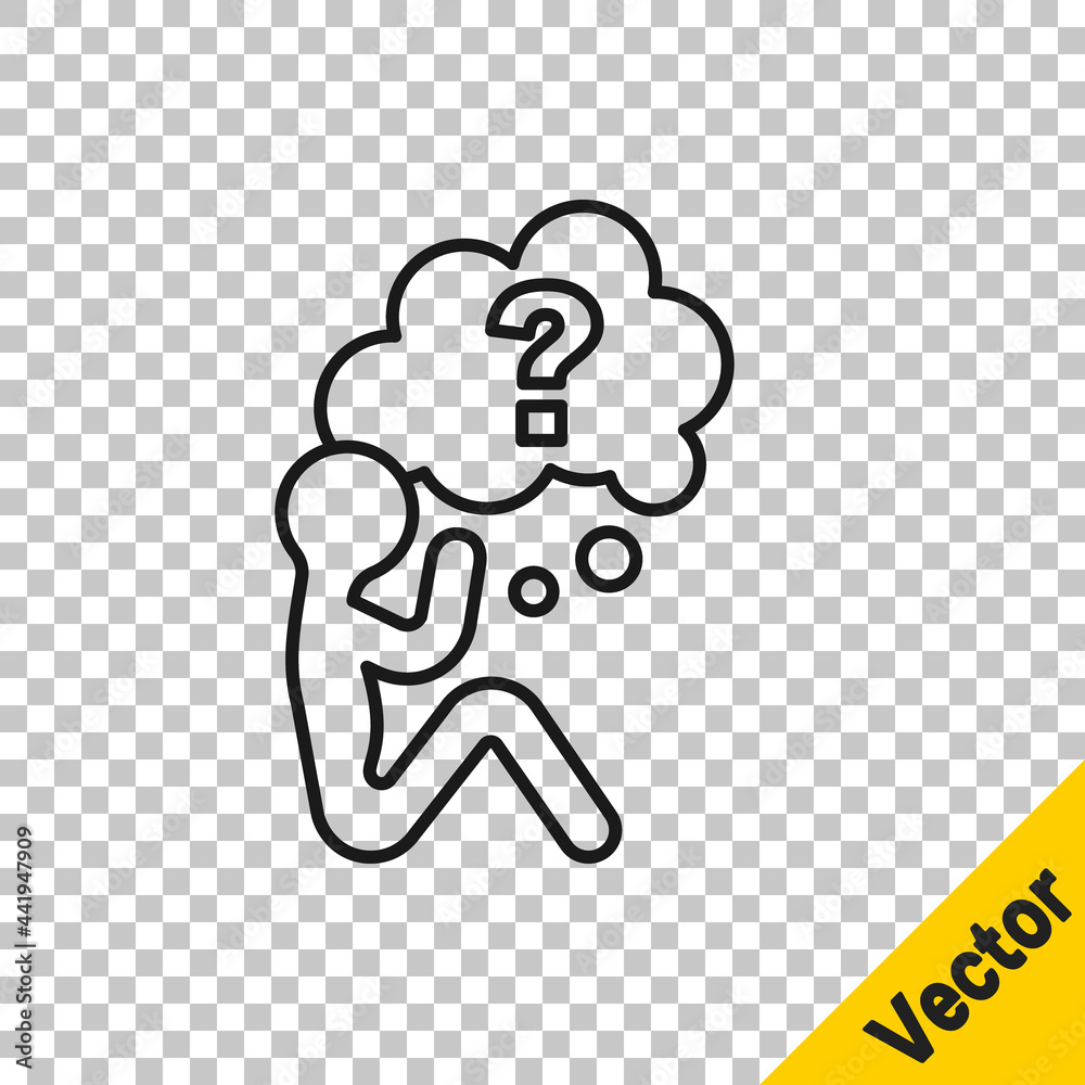 Black line Human head with question mark icon isolated on transparent background. Vector Black line Human head with question mark icon isolated on transparent background. Vector