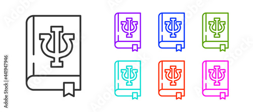 Black line Psychology book icon isolated on white background. Psi symbol. Mental health concept, psychoanalysis analysis and psychotherapy. Set icons colorful. Vector