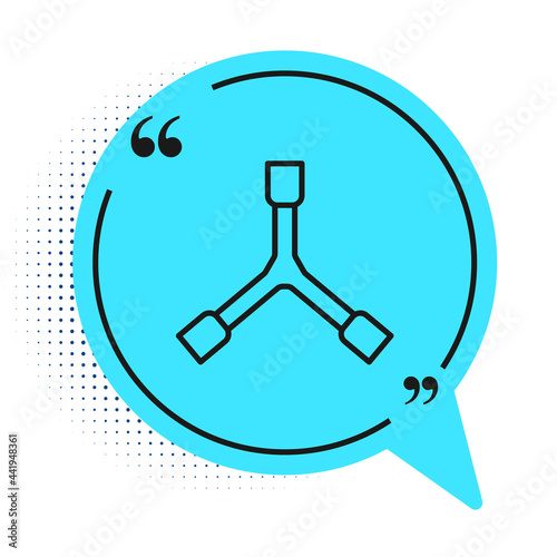 Black line Skateboard Y-tool icon isolated on white background. Blue speech bubble symbol. Vector