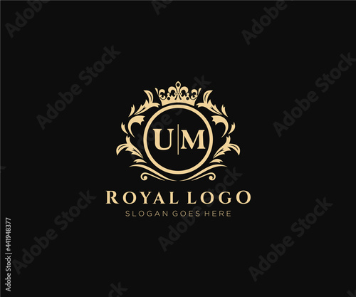 Initial UM Letter Luxurious Brand Logo Template, for Restaurant, Royalty, Boutique, Cafe, Hotel, Heraldic, Jewelry, Fashion and other vector illustration. photo