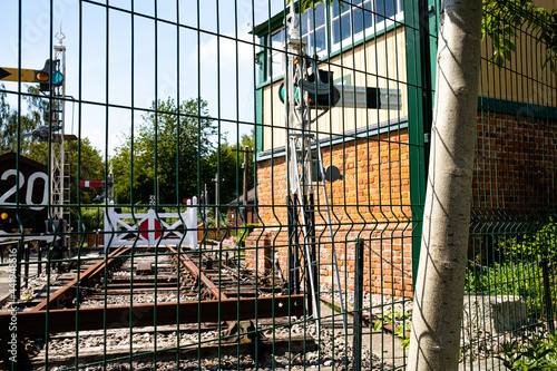 Romsey, Hampshire, UK – June 15 2021. Romsey railway yard behind the metal security fence