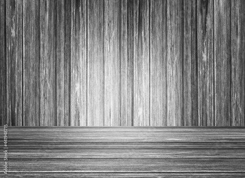 Wooden table with old tinge with vertical old planks background.