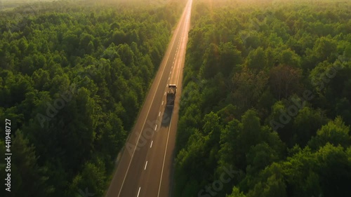 Road transport truck industry forest nature highway car delivery