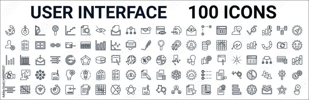 outline set of user interface line icons. linear vector icons such as ...