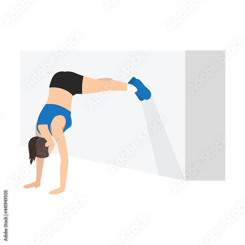 Woman doing Ultimate pike exercise. Flat vector illustration isolated on white background 
