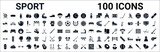 set of 100 glyph sport web icons. filled icons such as sport goggles,snowmobile sport,kickball,rallycross,training,bodybuilding,karate,rafting. vector illustration