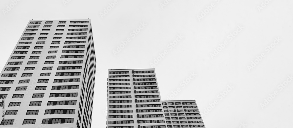 Architectural Construction concept. Advertising. Three identical, new ...