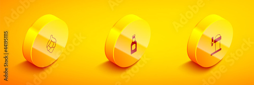 Set Isometric Hop, Beer bottle and Dispenser beer icon. Vector
