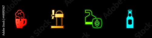 Set Glass of beer, Dispenser, Beer brewing process and bottle icon. Vector